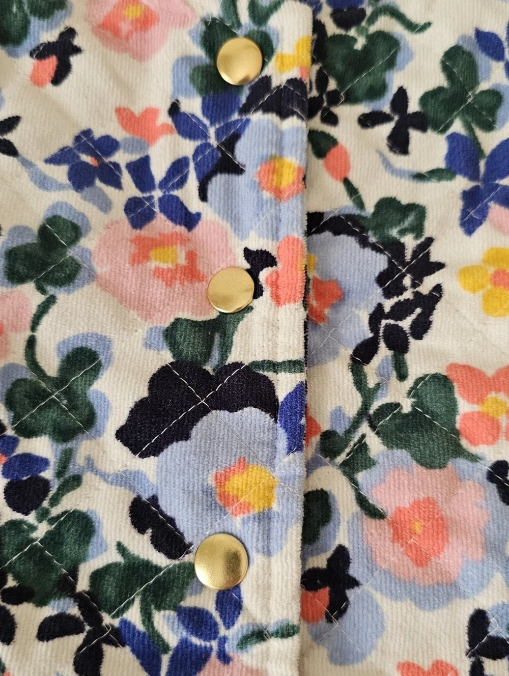 JANIE And JACK floral Quilted Jacket Childs Size 7-8 Corduroy Snap Front - Picture 4 of 11